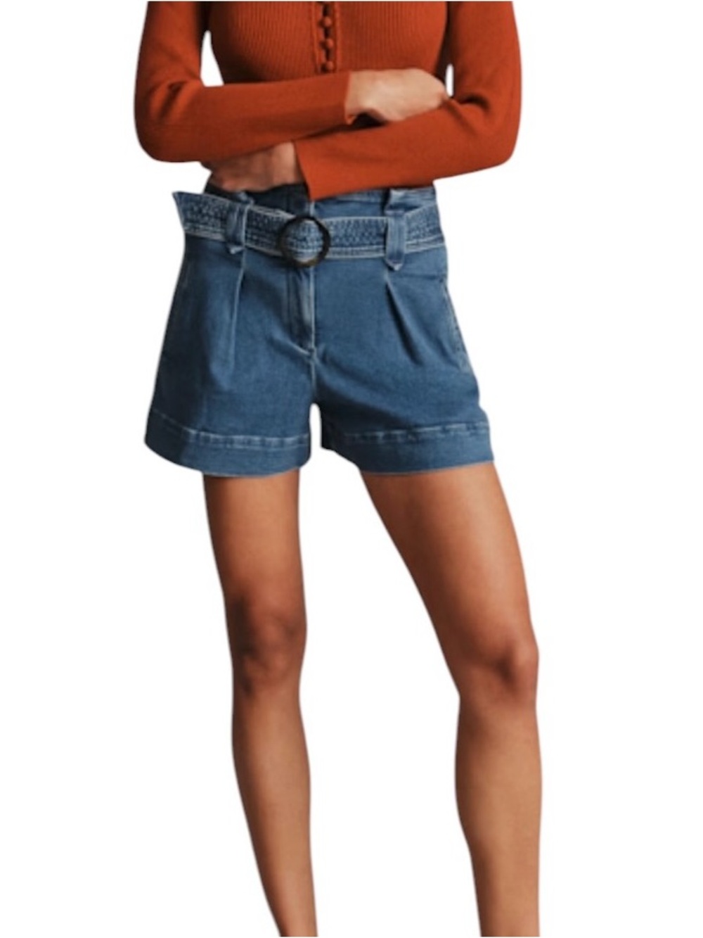 Sézane New Rome Denim Shorts FR 36 US 4 High Rise Flare 70s Style
